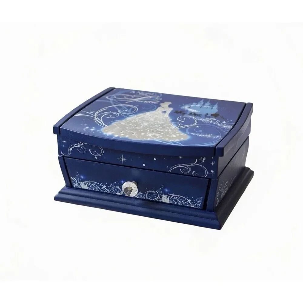 DISNEY PARKS CINDERELLA “A NIGHT TO SPARKLE WOODEN JEWELRY BOX W/Mirror